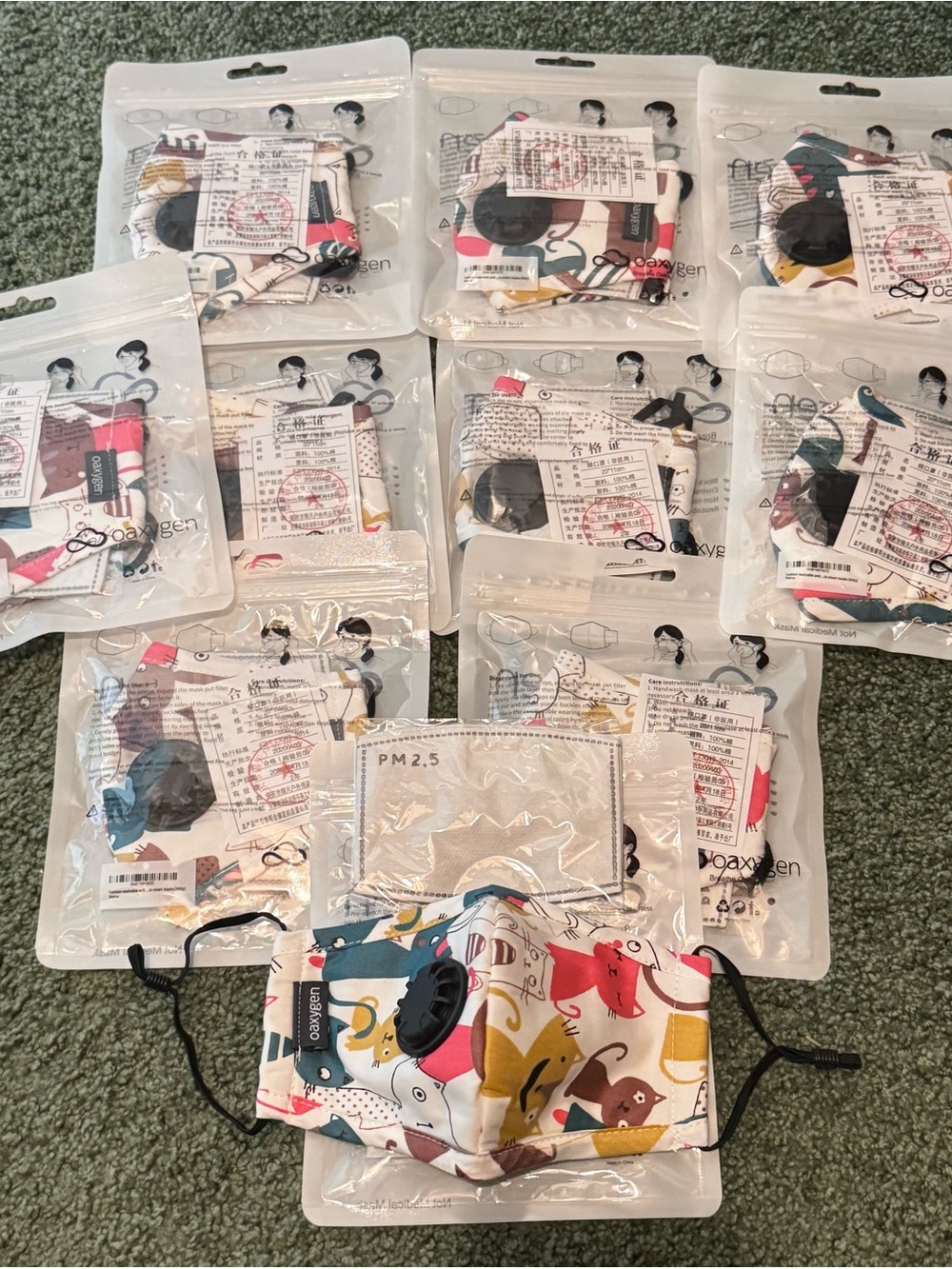 Cat print reusable kids/young adult cotton face masks. 10 pack NEW